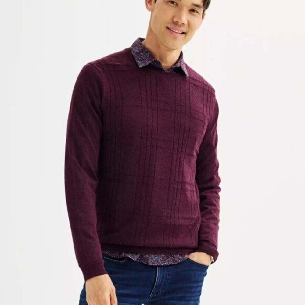 Apt. 9 Mens Size 2XL Burgundy Sweater Long Sleeve Crew Neck Pullover Knit Casual